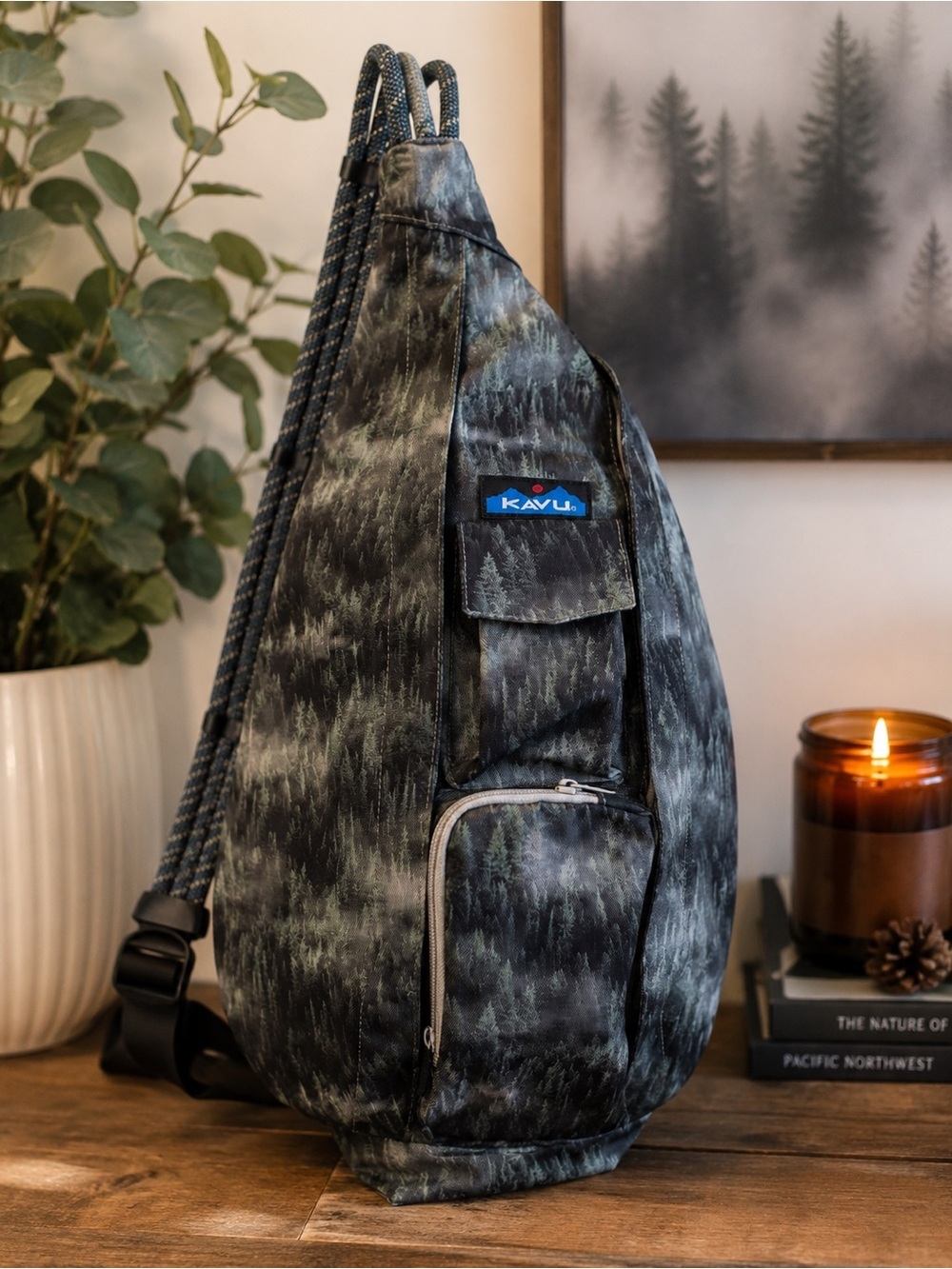 KAVU Sling Bag Misty Forest Print